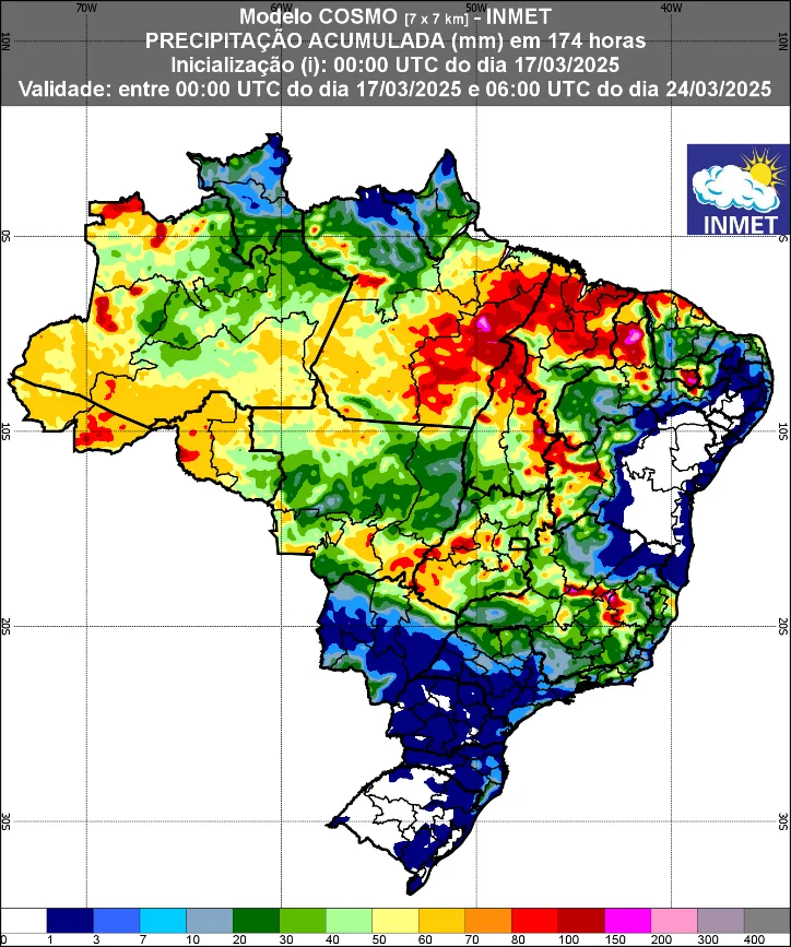 Áreas em alerta para chuva intensa no Brasil para está semana